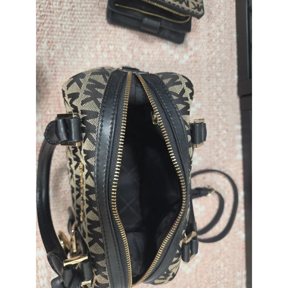 Michael Kors Monogram Brown Leather Satchel Crossbody Purse Handbag Wallet‎ Set